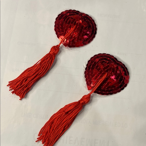 Red Sequin Heart Tassel Pasties - Picture 7 of 11